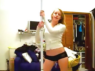 Teen hottie pole dancing in bedroom